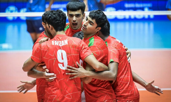 U 16 Volleyball semifinals (18 07 2025) (3) The Pakistani volleyball team celebrates a victorious moment in their match. Their teamwork and enthusiasm are evident as they continue to compete strongly on the world stage. (Source: DAWN)
