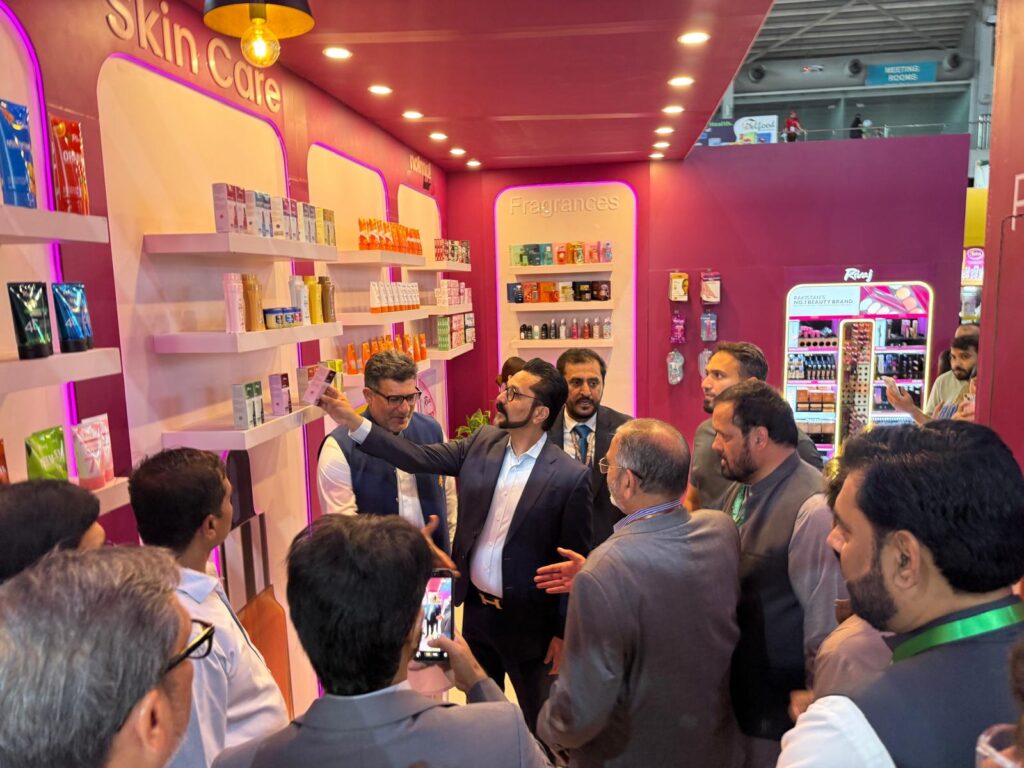 Tahir Javed visits a Pakistani brand stall at Mera Brand Pakistan Expo 2026 in Lahore